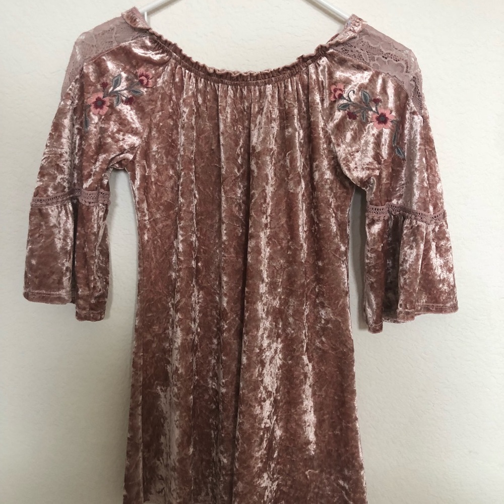 Nude Pink Floral Velvet Dress 👗